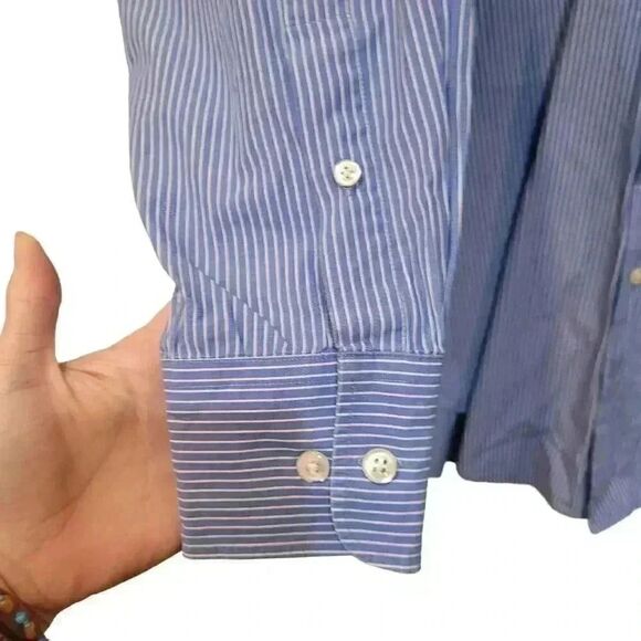 Nautica Men's Power Blue White Striped Cotton Dress Shirt - Picture 2 of 10